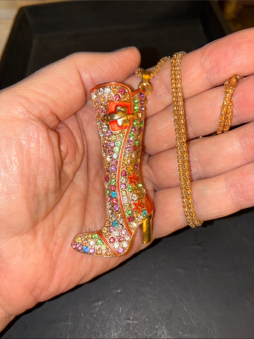 Multicolor Crystal Boot Pendant Necklace